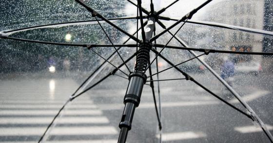 雨の街角に差された傘